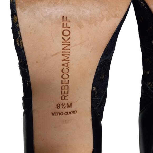 Rebecca Minkoff 9.5M Booties High Heel Black Leather Lace Peep Toe Back Zipper - Picture 11 of 11